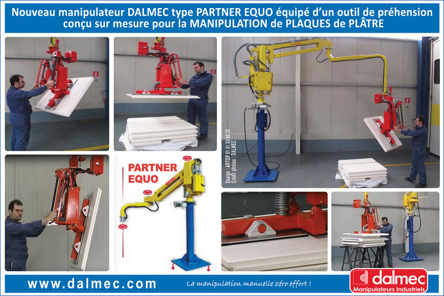 Dalmec présente un nouveau manipulateur type PARTNER EQUO, équipé d’un outil de préhension conçu sur mesure pour la prise